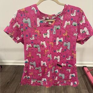 Pink Llama Print Scrub Top
